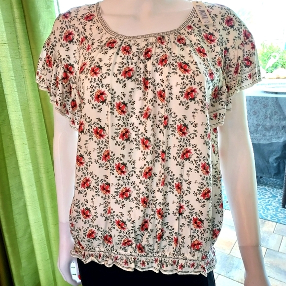 Max Studio Tops - Prairie Flowered Pattern Peasant Top by Max Studio: Size L. NWT.